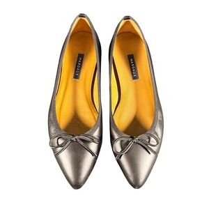 Margaux The Pointe Black Leather Pointed Toe Ballet Flats Bow Detail Size 38.5